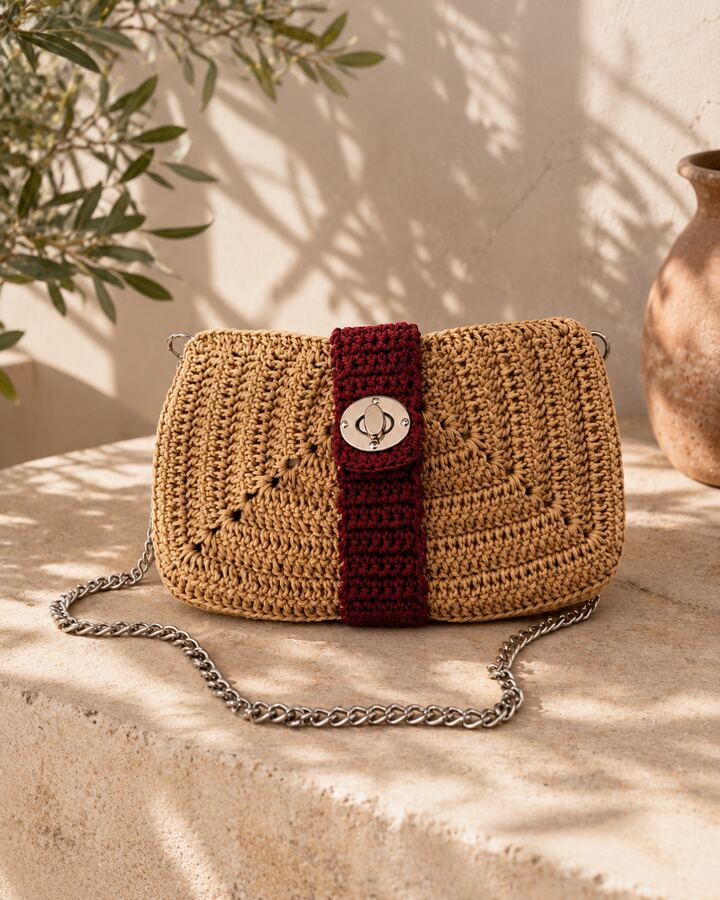 Borsa Victoria, borsa artigianale all'uncinetto punto granny square